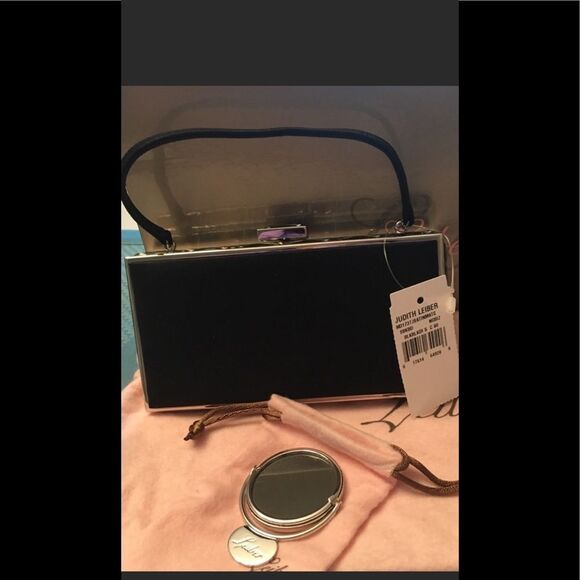 JUDITH LEIBR/Black/Satin/With crystal Stones Bag - Picture 1 of 3